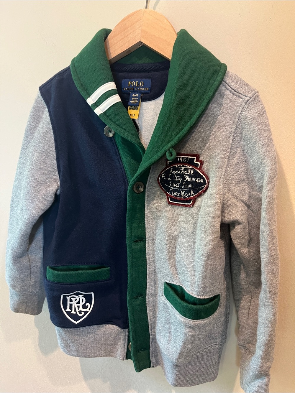 Polo by Ralph Lauren Boys' Navy, Gray & Green Shawl Collar Hoodie Jacket
